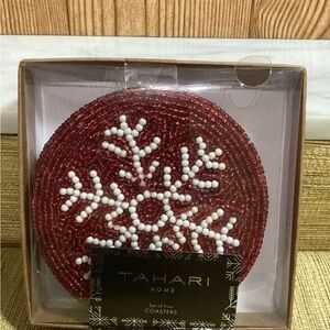 Tahari Red and White 5” Beaded Coaster